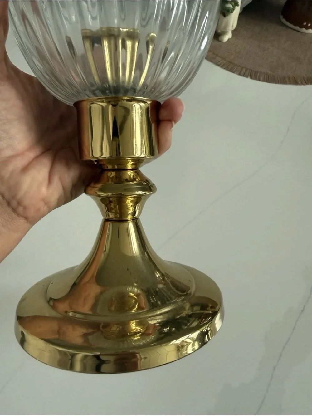 Set of Two Vintage Copper Craft candle holders with glass hurricane shades